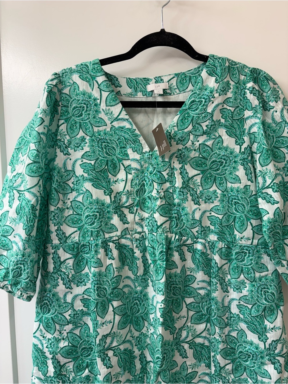 NWT J.JILL PETITE TURQUOISE FLORAL PRINT V-NECK DRESS SZ SP - Picture 2 of 6